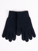 Rękawiczki dziewczęce pięciopalczaste strukturalne czarne dotykowe