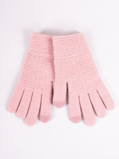 Rękawiczki dziewczęce pięciopalczaste strukturalne różowe dotykowe