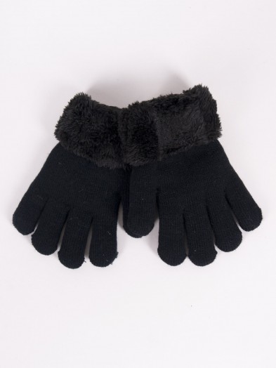 Rękawiczki dziewczęce dwuwarstwowe pięciopalczaste czarne