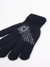 Rękawiczki dziewczęce pięciopalczaste z jetami czarne z gwiazdą