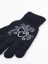 Rękawiczki dziewczęce pięciopalczaste z jetami czarne z sercami