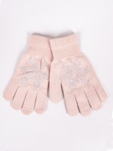 Rękawiczki dziewczęce pięciopalczaste z jetami różowe ze śnieżynką