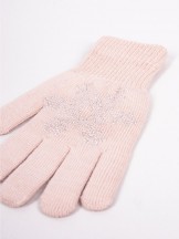 Rękawiczki dziewczęce pięciopalczaste z jetami różowe ze śnieżynką