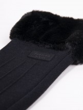 Rękawiczki damskie czarne futrzany mankiet dotykowe