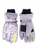 Rękawiczki narciarskie dziewczęce pięciopalczaste nakrapiane