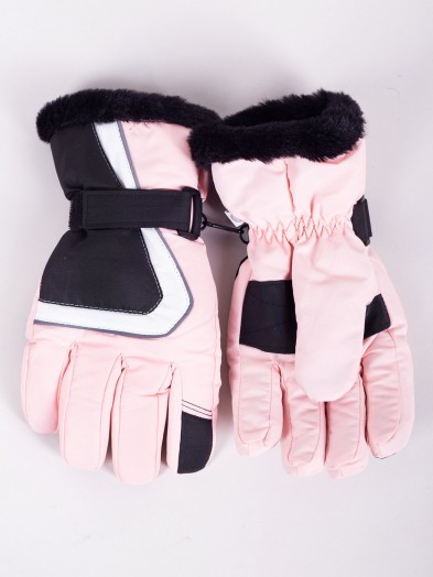 Rękawiczki narciarskie damskie różowe z futerkiem