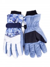Rękawiczki narciarskie damskie niebieskie z motywem kwiatowym