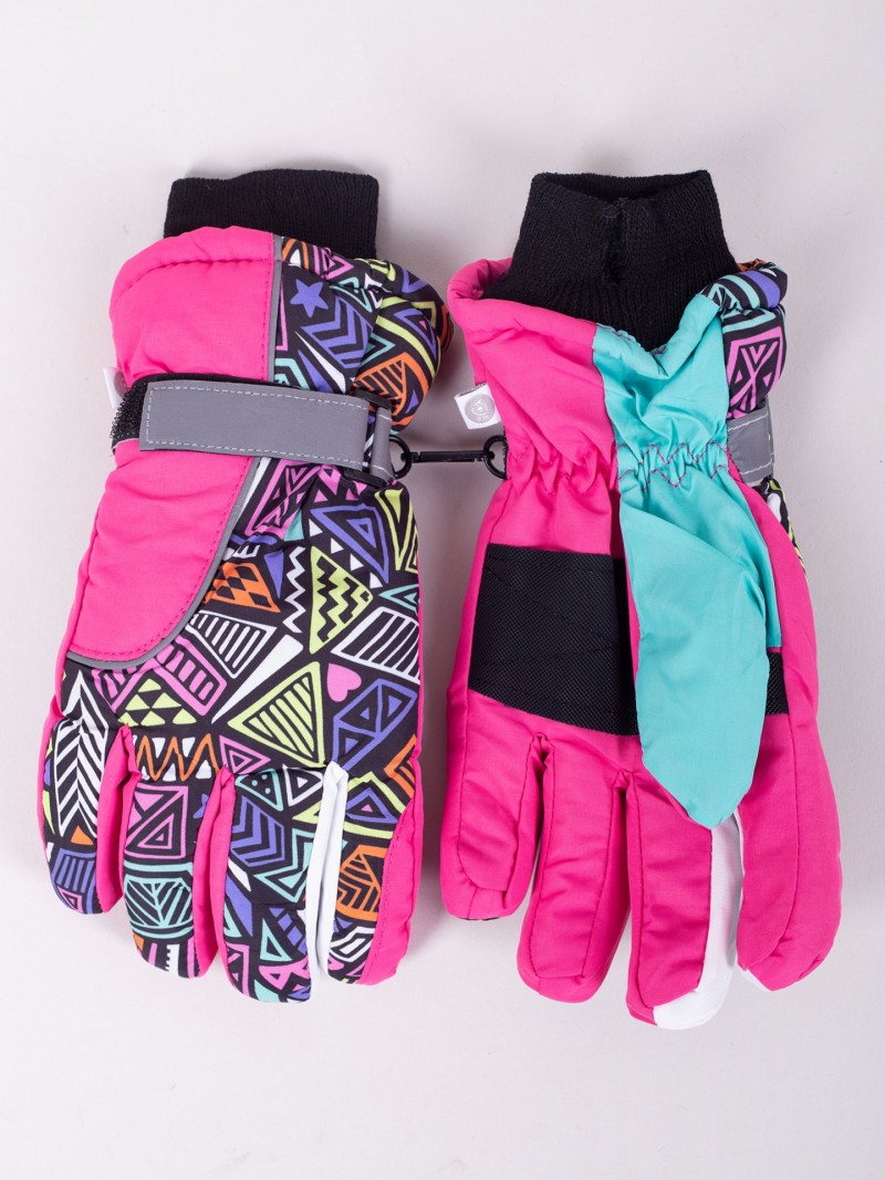 Rękawiczki narciarskie dziewczęce pięciopalczaste geometryczne wzory