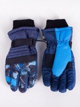 Rękawiczki narciarskie chłopięce pięciopalczaste granatowo - niebieskie