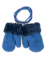 Rękawiczki chłopięce podwójne niebieskie z futrzanym mankietem