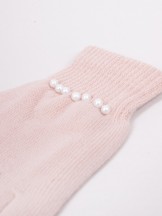 Rękawiczki damskie pięciopalczaste różowe z perłami