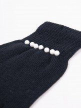 Rękawiczki damskie pięciopalczaste czarne z perłami