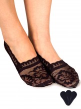 Skarpety stopki damskie niskie koronkowe z ABS kwiaty czarne 3PAK