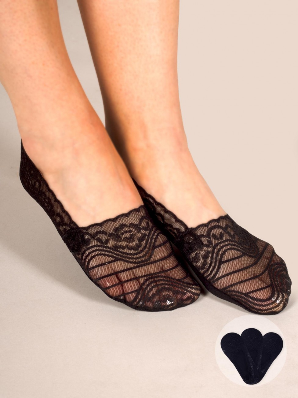 Skarpety stopki damskie niskie koronkowe z ABS wzory czarne 3PAK