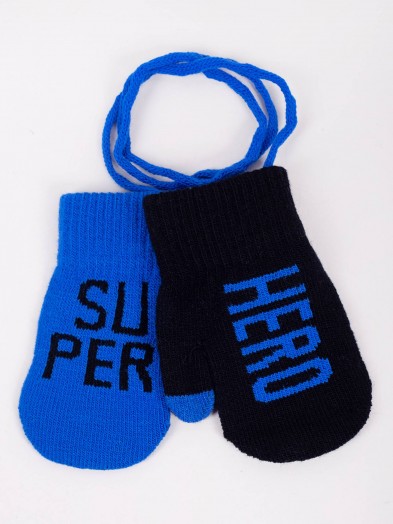 Rękawiczki chłopięce jednopalczaste ze sznurkiem SUPER HERO niebieskie dotykowe