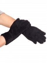 Rękawiczki damskie pięciopalczaste futrzane czarne