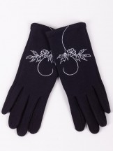 Rękawiczki damskie czarne haft kwiat dotykowe
