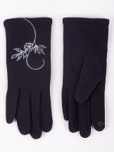 Rękawiczki damskie czarne haft kwiat dotykowe