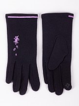 Rękawiczki damskie czarne haft listek dotykowe