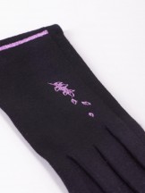 Rękawiczki damskie czarne haft listek dotykowe