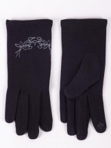 Rękawiczki damskie czarne haft wzór dotykowe