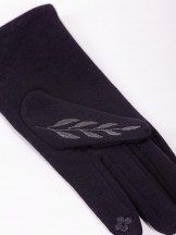 Rękawiczki damskie czarne haft liść dotykowe
