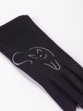 Rękawiczki damskie czarne haft kot dotykowe