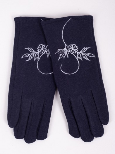 Rękawiczki damskie granatowe haft kwiat dotykowe