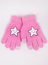Rękawiczki dziewczęce pięciopalczaste różowe z gwiazdką dotykowe