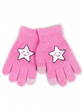 Rękawiczki dziewczęce pięciopalczaste różowe z gwiazdką dotykowe