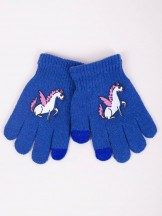 Rękawiczki dziewczęce pięciopalczaste niebieskie z pegazem dotykowe