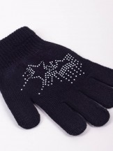 Rękawiczki dziewczęce pięciopalczaste z jetami czarne z gwiazdkami