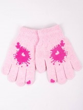 Rękawiczki dziewczęce pięciopalczaste różowe kleks