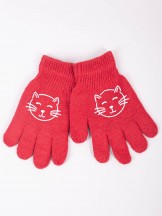 Rękawiczki dziewczęce pięciopalczaste czerwone kotek