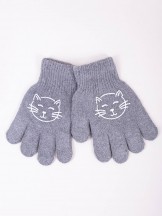 Rękawiczki dziewczęce pięciopalczaste szare kotek
