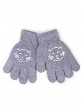 Rękawiczki dziewczęce pięciopalczaste szare kotek