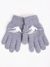 Rękawiczki chłopięce pięciopalczaste dwuwarstwowe szare z narciarzem