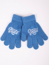 Rękawiczki chłopięce pięciopalczaste z odblaskiem niebieskie SKATE