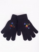 Rękawiczki dziewczęce pięciopalczaste z odblaskiem czarne z gwiazdami
