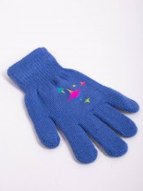 Rękawiczki dziewczęce pięciopalczaste z odblaskiem niebieskie z gwiazdami 
