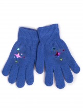 Rękawiczki dziewczęce pięciopalczaste z odblaskiem niebieskie z gwiazdami 