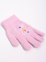 Rękawiczki dziewczęce pięciopalczaste z odblaskiem różowe z gwiazdami