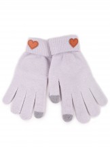 Rękawiczki damskie pięciopalczaste dotykowe szare z sercem