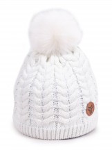 Czapka zimowa dziewczęca z pomponem logo biała