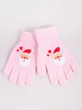 Rękawiczki dziewczęce pięciopalczaste różowe Mikołaj