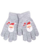 Rękawiczki dziewczęce pięciopalczaste szare Mikołaj