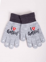 Rękawiczki dziewczęce pięciopalczaste szare I love snow
