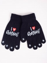 Rękawiczki dziewczęce pięciopalczaste czarne I love snow