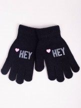 Rękawiczki dziewczęce pięciopalczaste czarne HEY