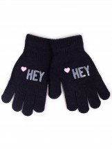 Rękawiczki dziewczęce pięciopalczaste czarne HEY